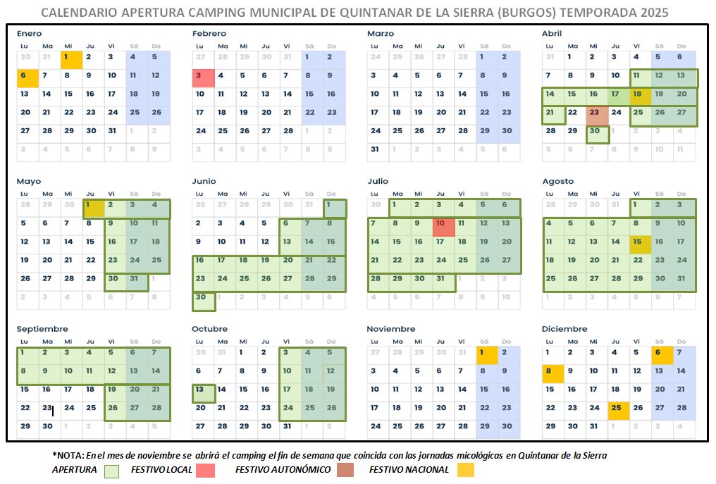 Calendario apertura