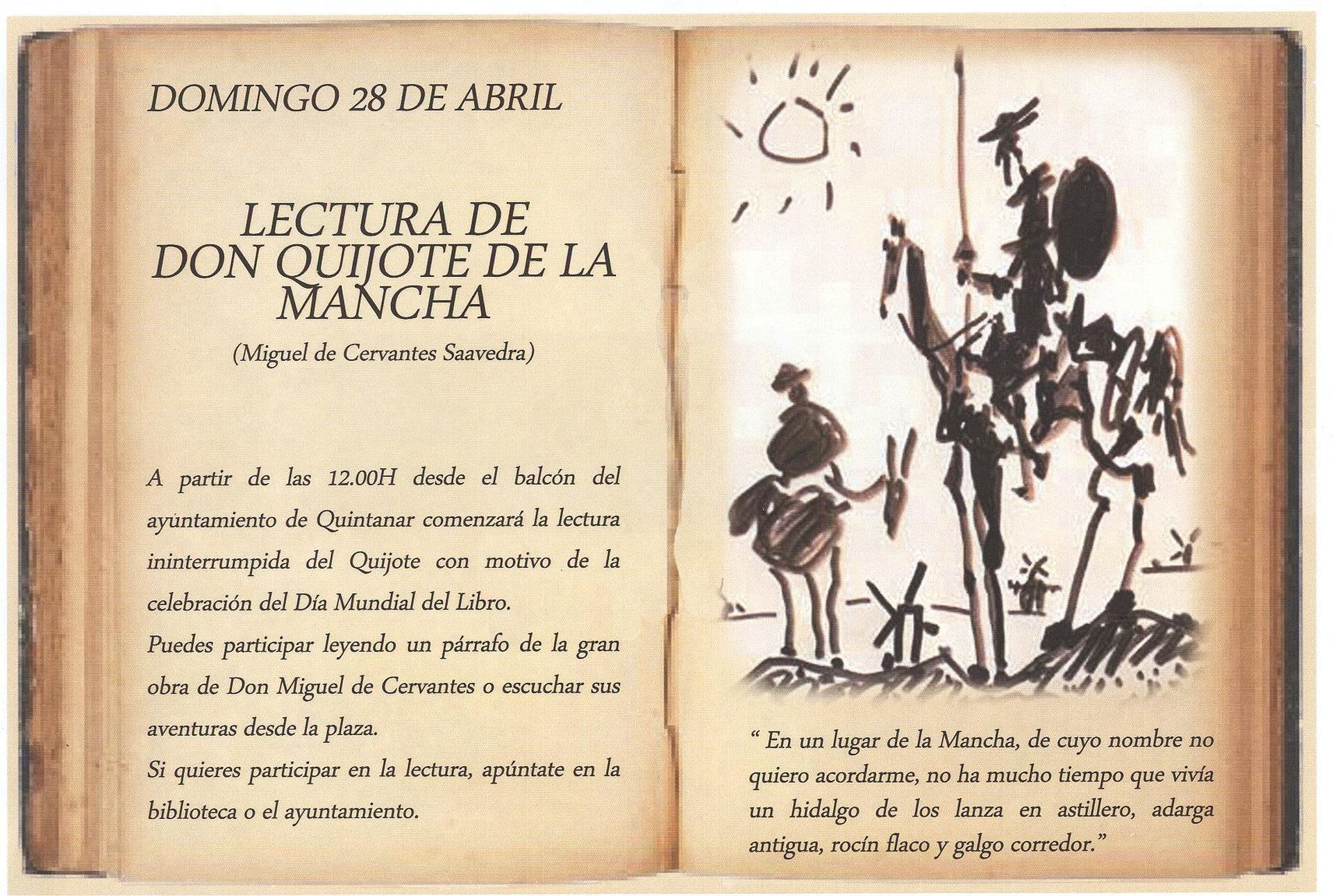 DIA MUNDIAL DEL LIBRO. LECTURA DEL QUIJOTE